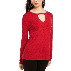 NEW INC Red Embellished Keyhole Sweater